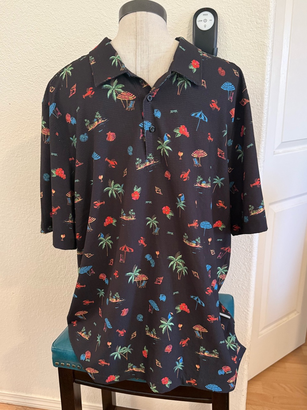 Tommy Bahama Black Tropical Button-Up Polo with Multicolor Print